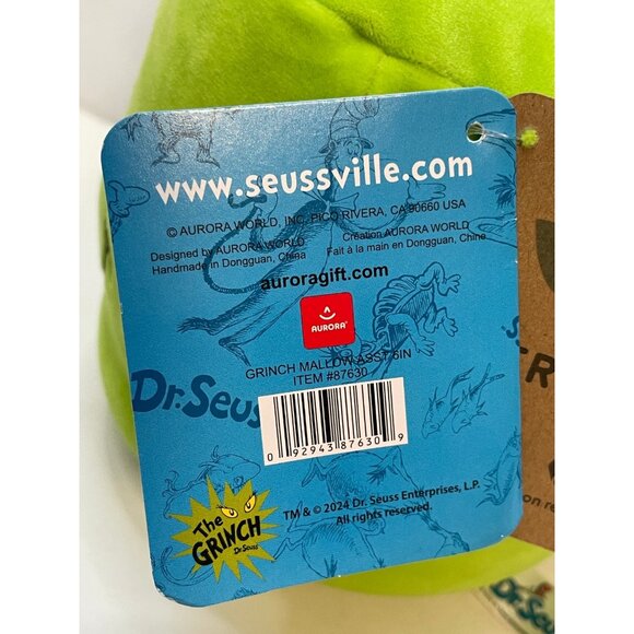 Dr. Suess The Grinch 6" plush Aurora Green soft toy new - Picture 4 of 11